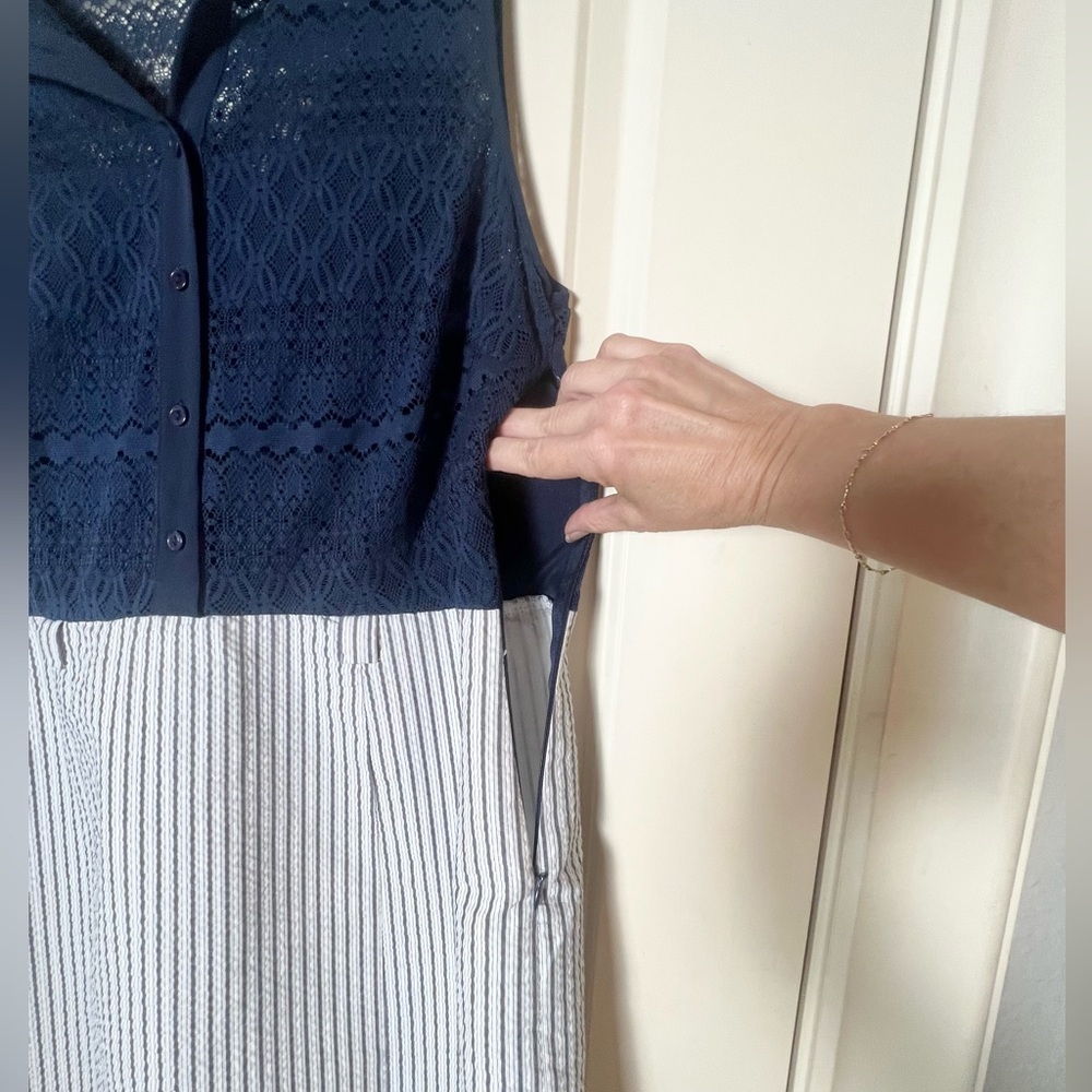 ALYX dress navy blue lace top with white and blue pin striped skirt - Picture 8 of 10